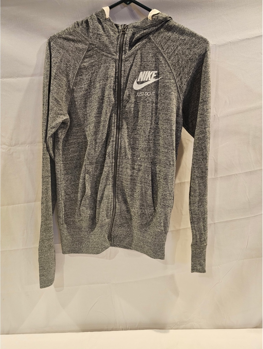 Nike Gray Full Zip Hoodie with Hood and Drawstrings XS
